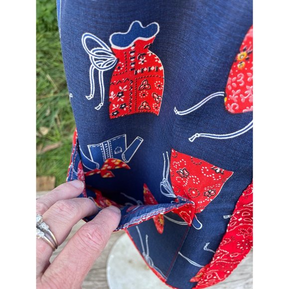 Vintage Full Smock Apron Hippy Bandana Print Red Blue - Picture 6 of 11